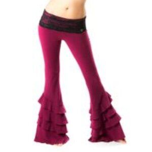 Melodia Designs Bamboo Ruffle Flare Pant Foldover Black Lace Waist Medium 32